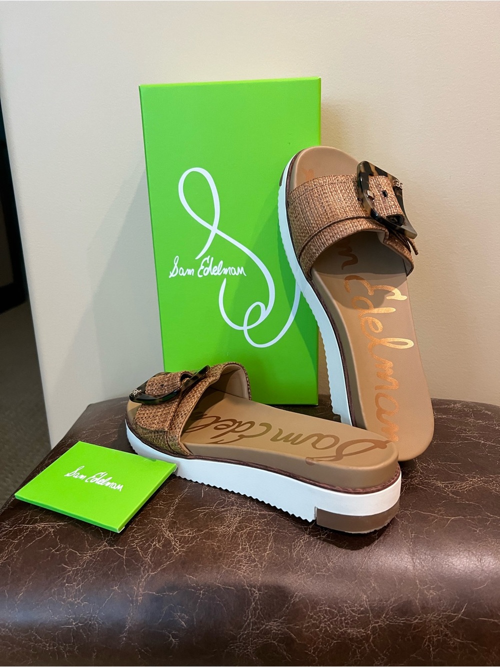 Sam Edelman Brown Woven Buckle Slide Sandals - Picture 3 of 7